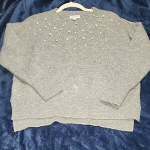 LOFT Gray Sweater with Pearl Details